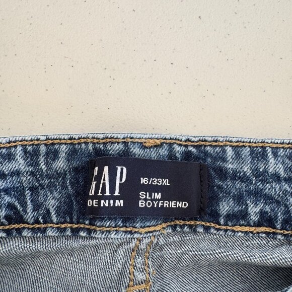 GAP Denim Distressed Slim Boyfriend Jeans | Medium Wash | Size 16 (33) XL - Picture 3 of 3